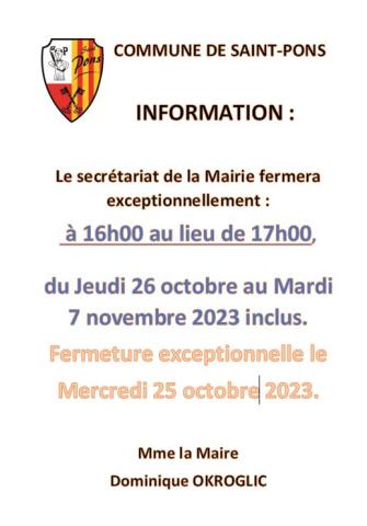 affiche changement ouverture mairie